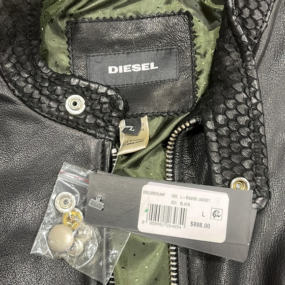 Diesel RAMBO black band collar leather Jacket- men, size: large - Picture 5 of 15